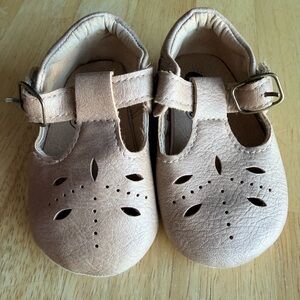 Baby Mary Jane Shoes Tan Faux Leather Cutout T-Strap Soft Sole Infant